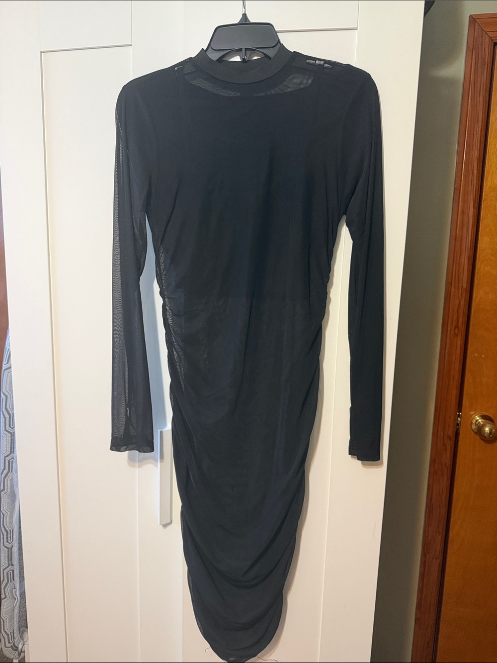 Black Long Sleeve Ruched Bodycon Dress